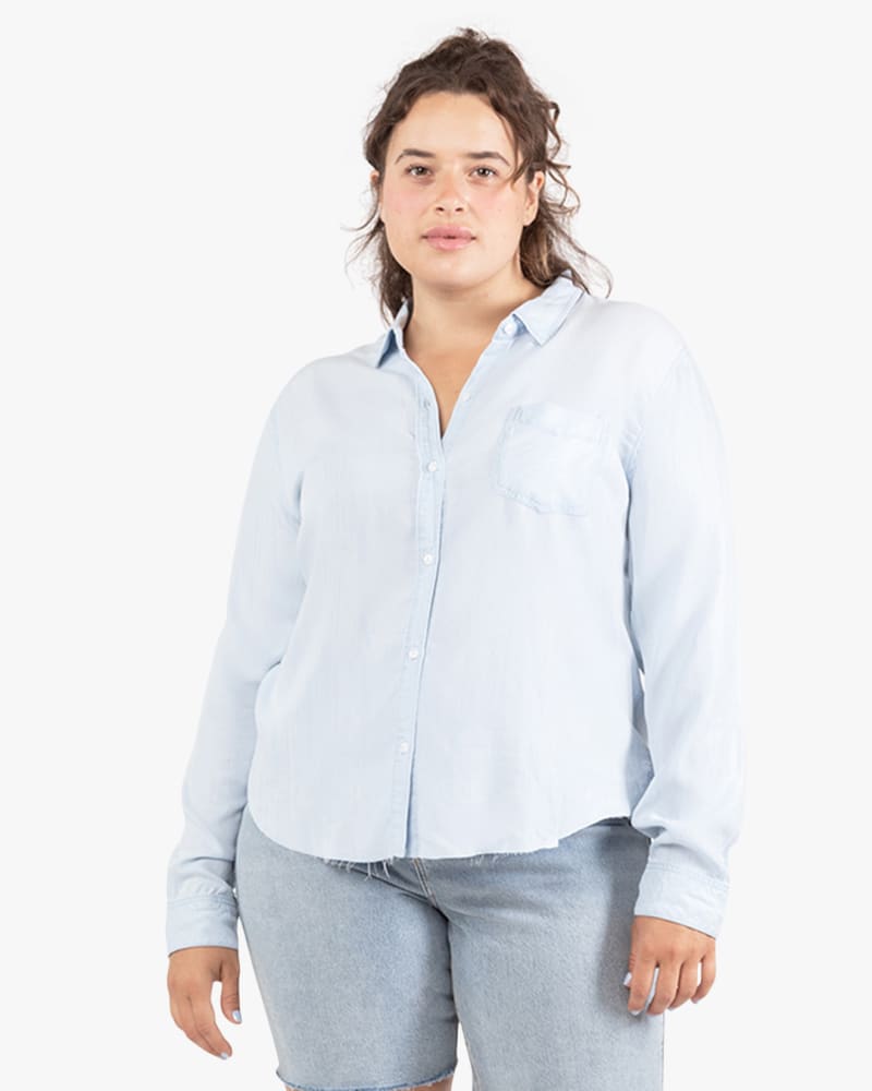 Plus size model wearing Jocelyn Button Front Shirt by Dex Plus | Dia&Co | dia_product_style_image_id:187372